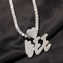 Load image into Gallery viewer, CUSTOM Cursive Icy Heart Hook Necklace