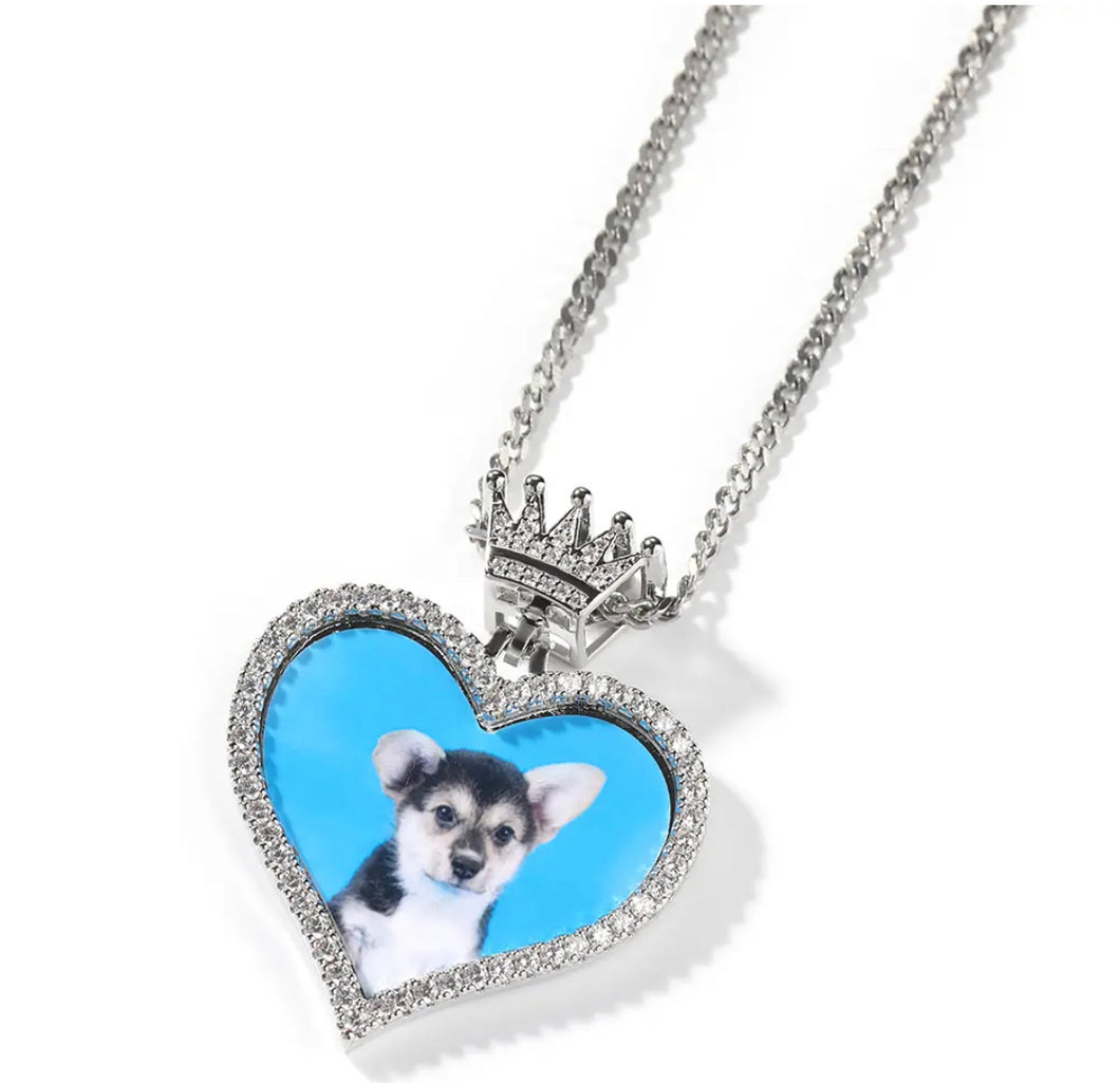 CUSTOM Crown Heart Photo Necklace