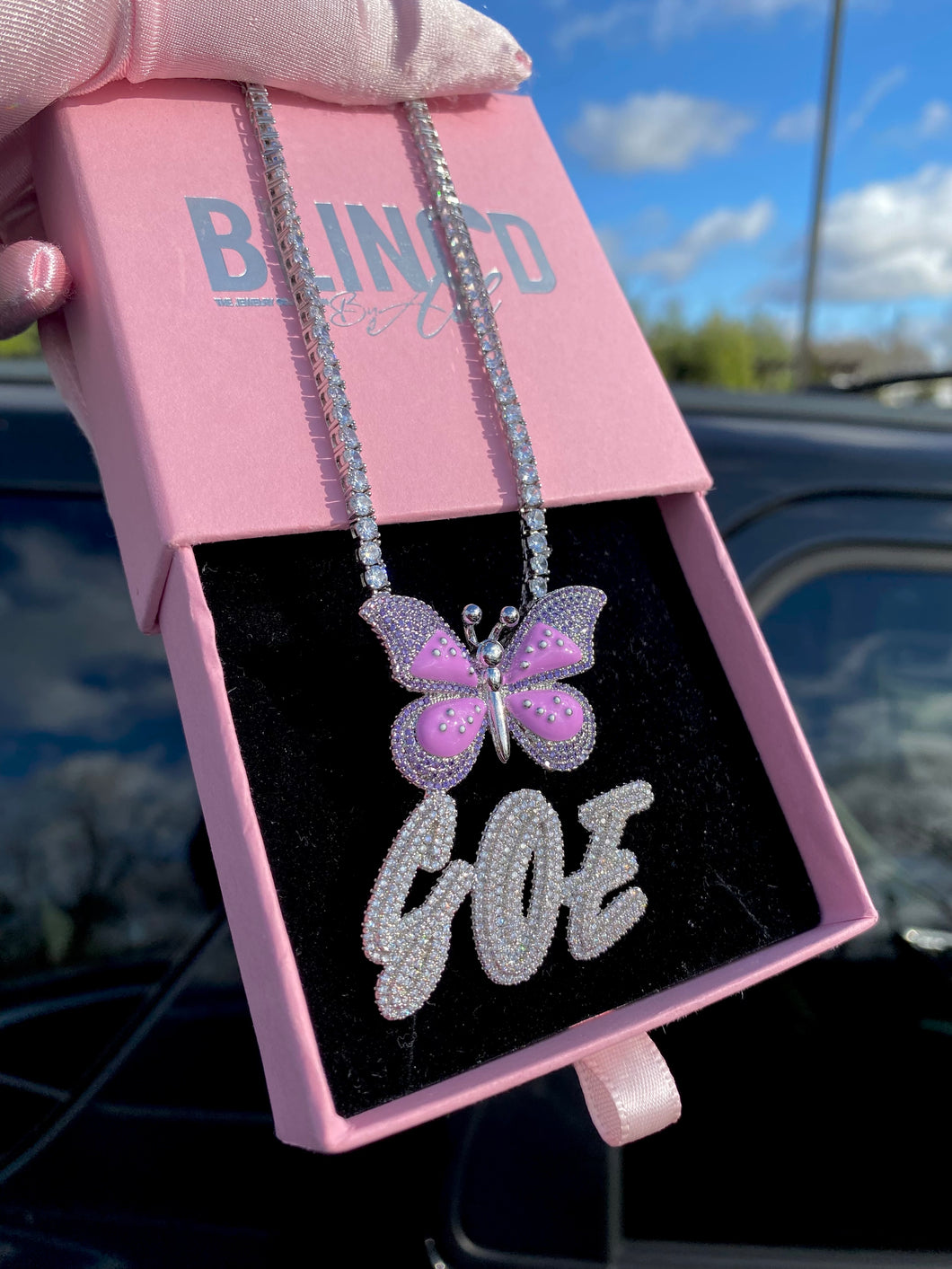 CUSTOM Children's Icy Cursive Butterfly Necklace