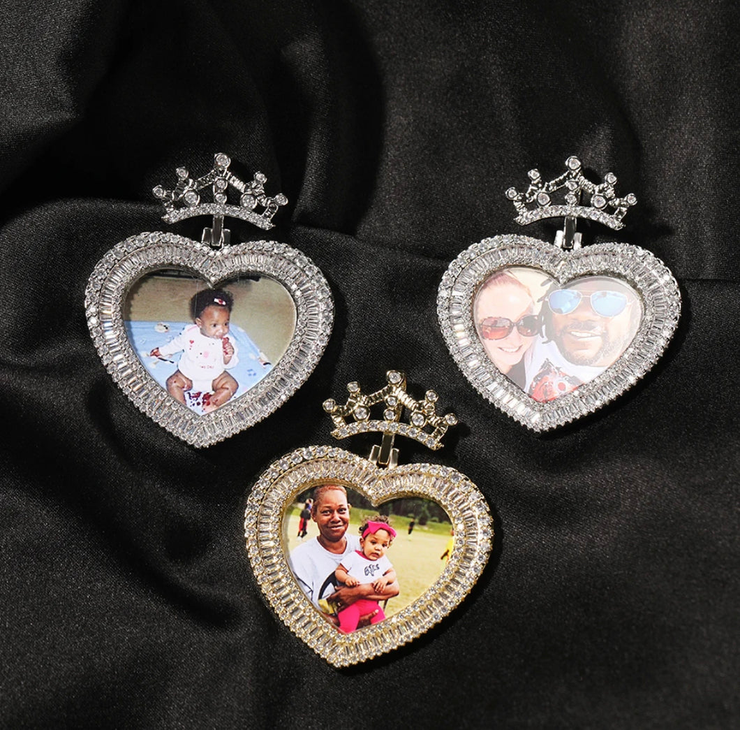 CUSTOM Heart Crown Baguette Photo Necklace