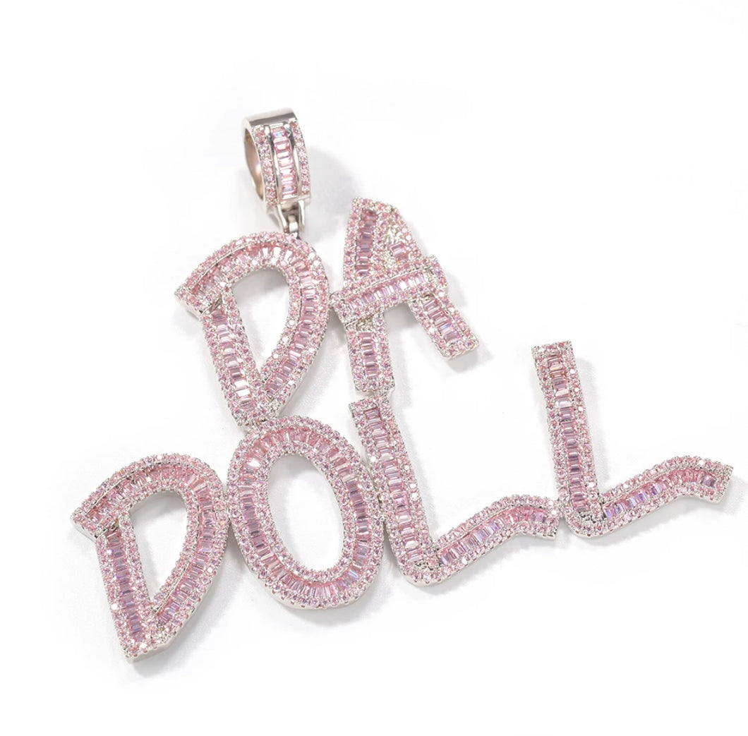 CUSTOM 'Da Doll' Pink & Silver Baguette Necklace